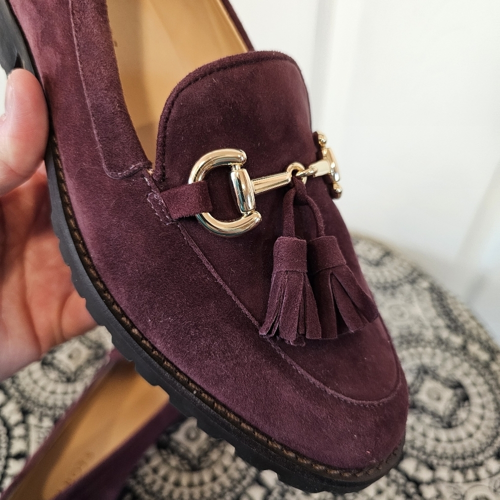 Talbots Cassidy Tassel Bit Loafer Plum Purple Suede Leather Slip On Flats - Picture 5 of 9